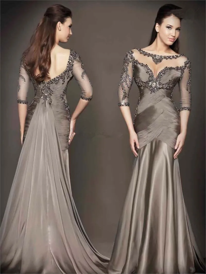 Длинное Бандажное платье vestidos formales, роскошное платье с кристаллами и длинным рукавом, платье с цветами и бисером для матери невесты