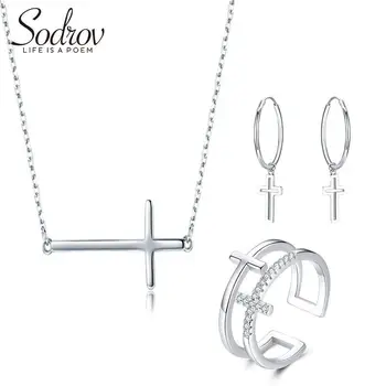 

Sodrov Cross 925 Sterling Silver Fashion Jewelry For Women Engagement Wedding Sterling Silver Jewelry Sets Ring Necklace earring
