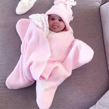 

0-24 months Baby Plush Hooded Blanket Warm Soft Swaddle Sleeping Bag Stroller Wrap Clothes Sleeping Bags