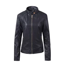 Dropshipping Fashion Street Ladies Short Leather Jacket Long Sleeve Zipper PU Motorcycle Jackets Women's Soft Elegant Punk Coat