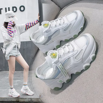 

2020 Fashion Women Platform Sneakers Ladies Chunky Sneakers Wedges Casual Shoes For Woman Leather Sports Dad Shoes 7cm