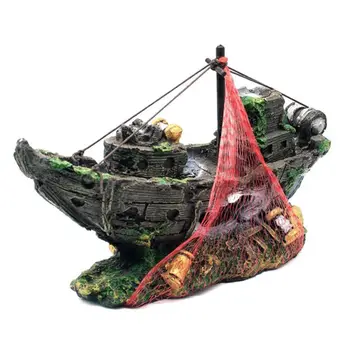 

Resin Aquarium Ornament Artificial Wreck Sunk Ship Sailing Boat Destroyer Fish Tank Decoration Aquarium