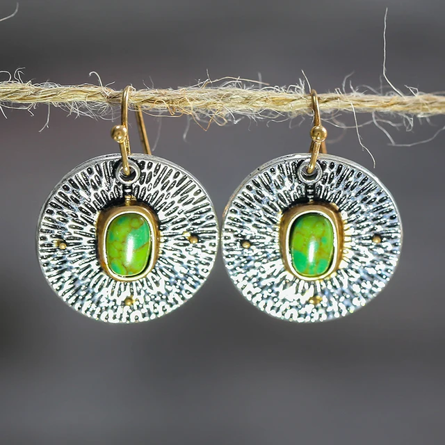 2021 Bohemian Ethnic Style Green Dangle Earrings For Women Tribal Jewelry Vintage Long Drop Earring Fashion Personality Gift Earring D365