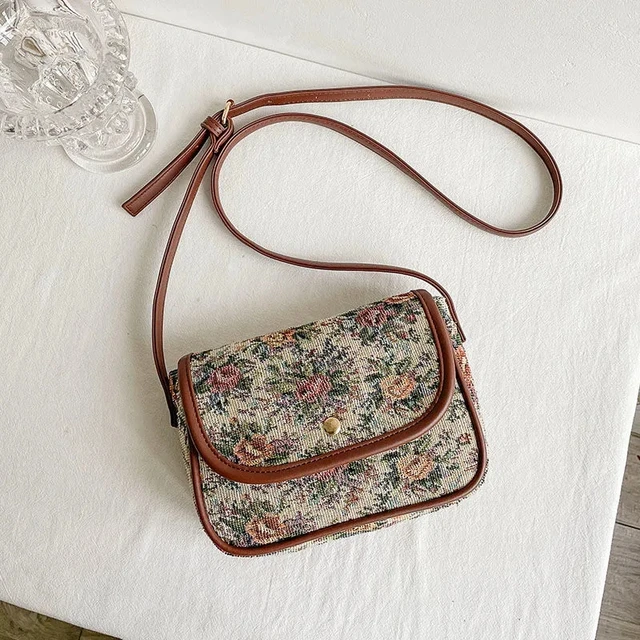 Retro Floral Woven Crossbody Purse Strap, Embroidered Canvas Purse Strap,  Christmas Gift 