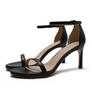 

Shepskin Leather Gladiator Style Women Sandals Solid Color Heel Ankle Strap Shoes Thin High Heels Sexy Summer Sandals C0071