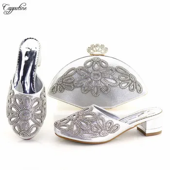 

Pretty silver party pums with evening bag slip-on shoes and purse sets T1136-2 heel height 5cm