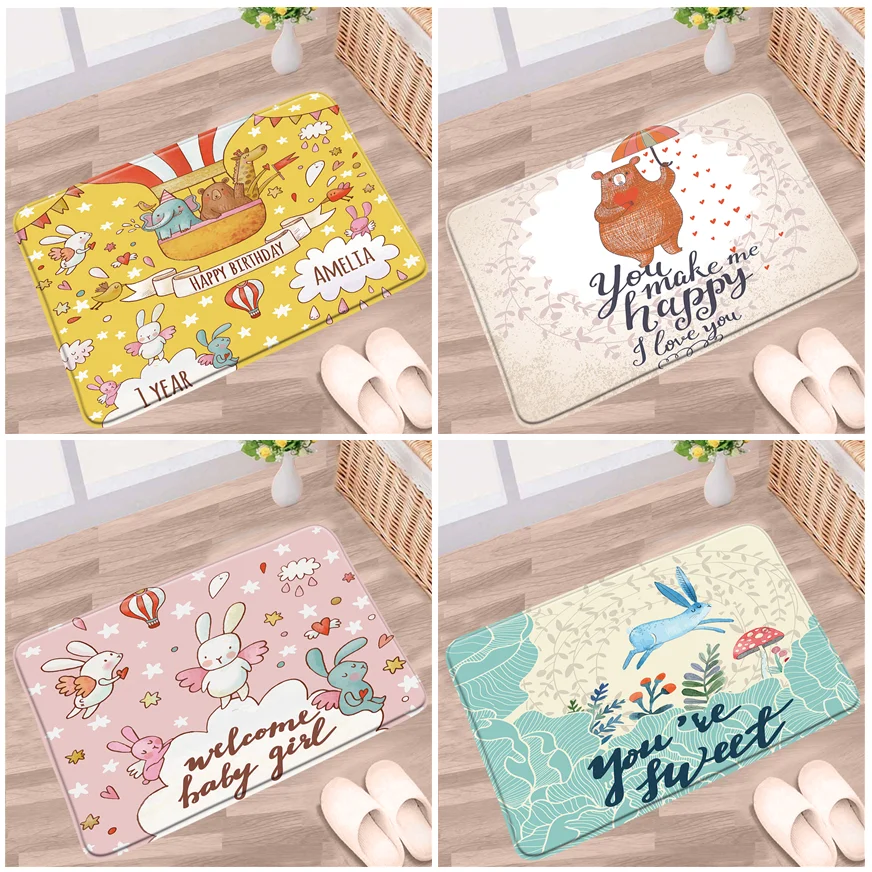 Нескользящий фланелевый коврик для ванной и кухни мультяшное животное Медведь