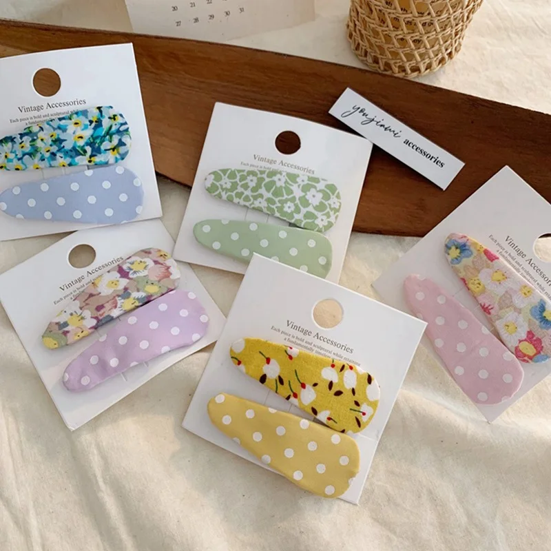 

2 Pcs Korean Sweet Girl Plaid Dot Fabric BB Clip Fashion Children Student Hairpins Hair Accessories New Simple Hot Sale