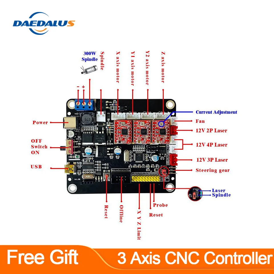 3 achsen CNC Controller GRBL Control & 300W Spindel Doppel Y Achse USB Fahrer Laser Board Für 3018/1610/2418 CNC engraver Carving 3 achsen CNC Controller GRBL Control & 300W Spindel Doppel Y Achse USB Fahrer Laser Board Für 3018/1610/2418 CNC engraver Carving