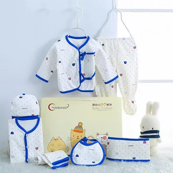 

7pcs/set baby clothing set Newborn suits kids cotton Sets cartoon Print Infant Girls Boys tops pants bibs hats 0-3 Months