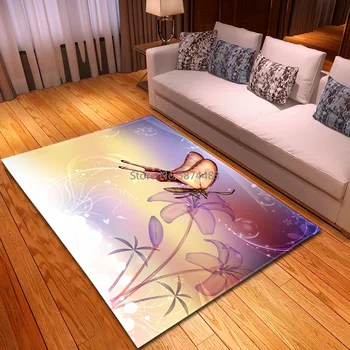 

Home Decoration 3D Butterfly Carpet Area Rugs Flannel Anti-slip Girls Bedroom Children Play Floor Rug Purple Living Room Carpet