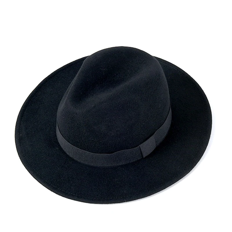 Черный Осень зима пара Fedoras шапки унисекс классические джазовые Шляпы Повседневная Черная шерстяная фетровая шляпа уличная - Цвет: Черный