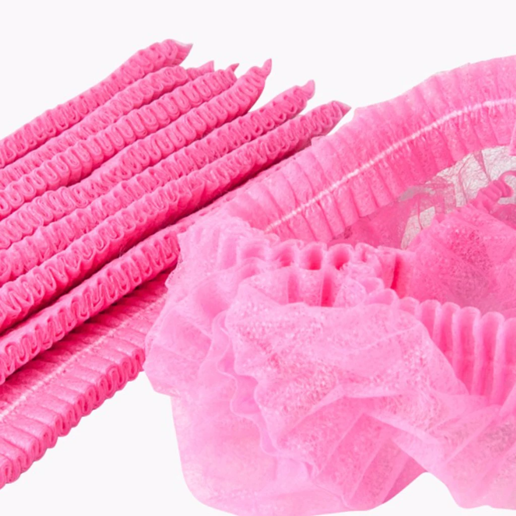 10pcs Disposable Hair Caps Head Anti-Dust Bouffant Kitchen Tanning Cap Pink