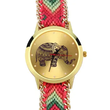 

Women's Geneva Ethnic Cotton Blend Brand Handmade Braided Elephant Bracelet Watch Quarzt WristWatch Dress WatchClearance