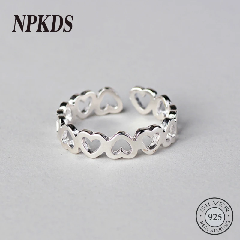 

NPKDS Luxury Korean Fashion Adjustable 925 Heart Rings For Women Sterling Silver Jewelry Trendy Girls Antique Ring Anillos