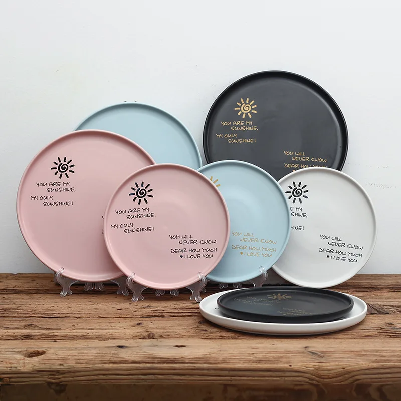 

Handpainting Sunny Round Bone China Dinner Plate Flat Ceramic Plate Household Porcelain Steak Dessert Tray Snack Dishes Plate