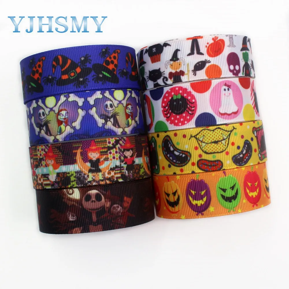 YJHSMY I-191004-2316 22 мм 10 ярдов Хеллоуин мультфильм термопечать grosgrain ленты Бант Кепка