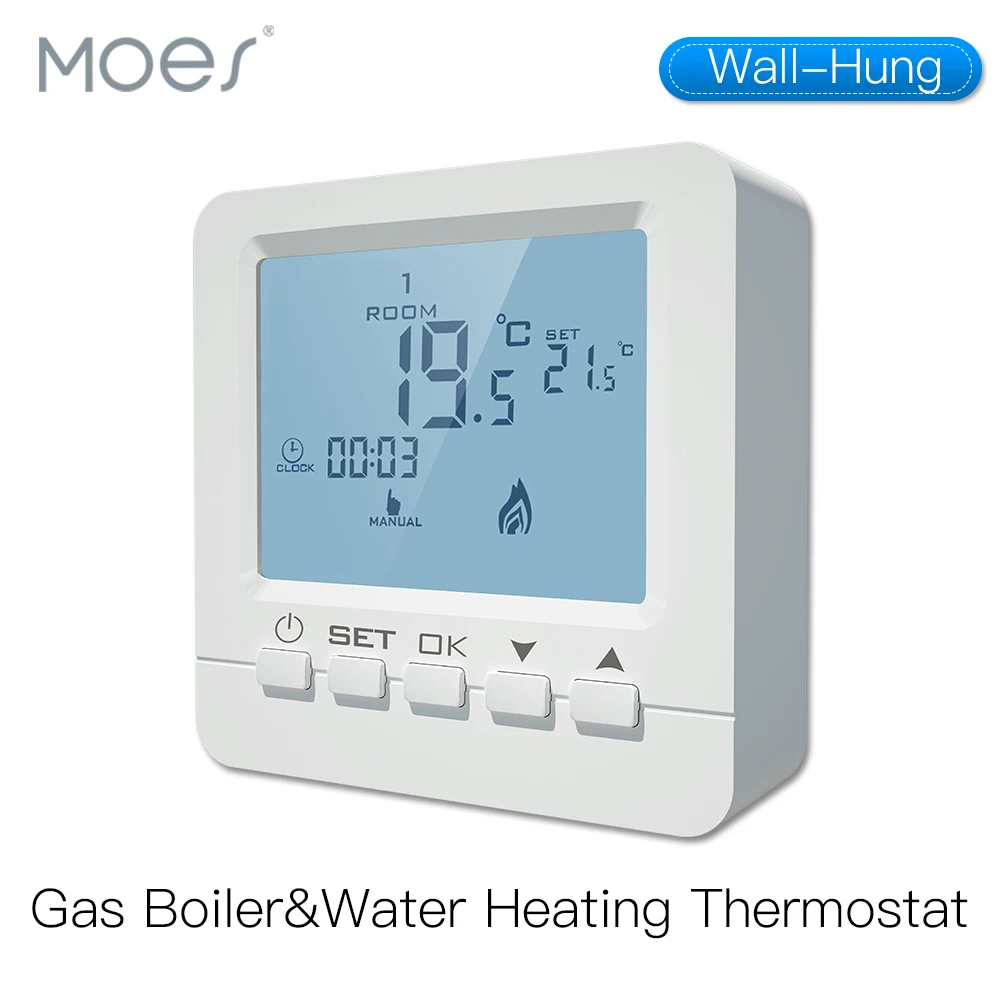 LCD Wall-Hung Gas Boiler Heating Temperature Programmable Thermostat Battery Powered Thermoregulator
