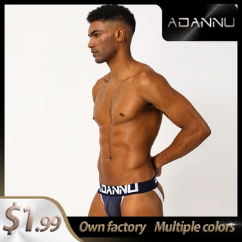 

2020 New Spandex Comfortable Gay Men Sexy Underwear Thong Men Jockstrap Solid Gay thongs Mens Thongs And G strings Gift AD288