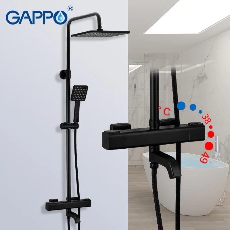 Черный Термостатический смеситель для душа GAPPO, смеситель для ванной комнаты с водопадом, термостат, кран для душа с эффектом дождя|Смесители для душа|   | АлиЭкспресс