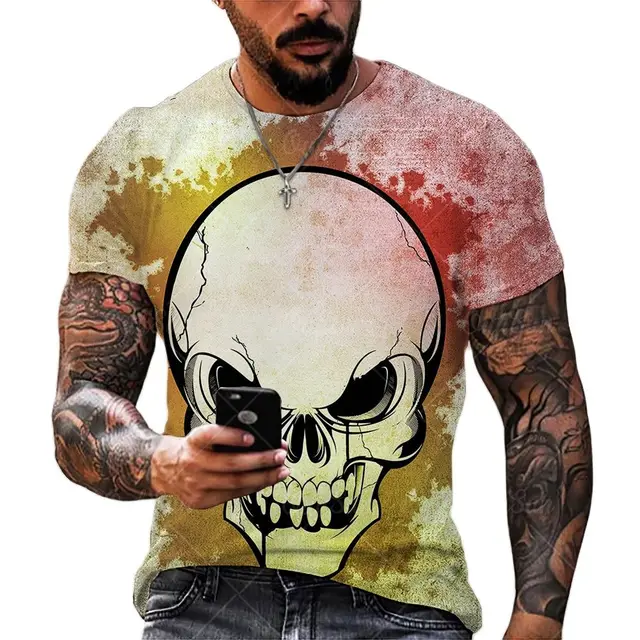 2021 Summer New Men’s 3D Skull Print T-shirt Casual Stylish Breathable O-neck Short-sleeved T-shirt OFSM-01205