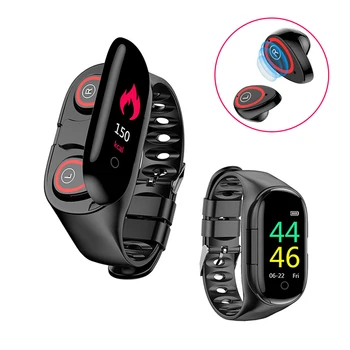 

2 In 1 Wireless Smart Watch With Bluetooth Earphone AI Wristband Heart Rate Monitor Fitness Bracelet Strap Band Earbud Headphone