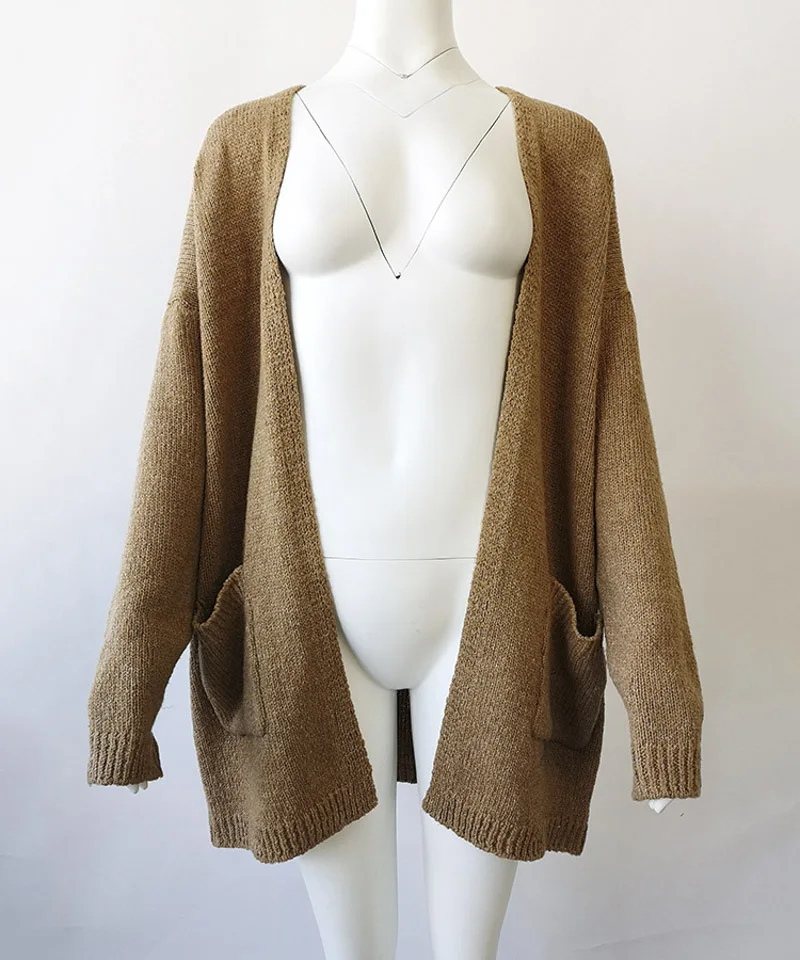 Кардиган однотонный длинный свитер женский Осень Зима Женское пальто плюс размер 5XL карманы повседневные трикотажные длинные свитера уличная