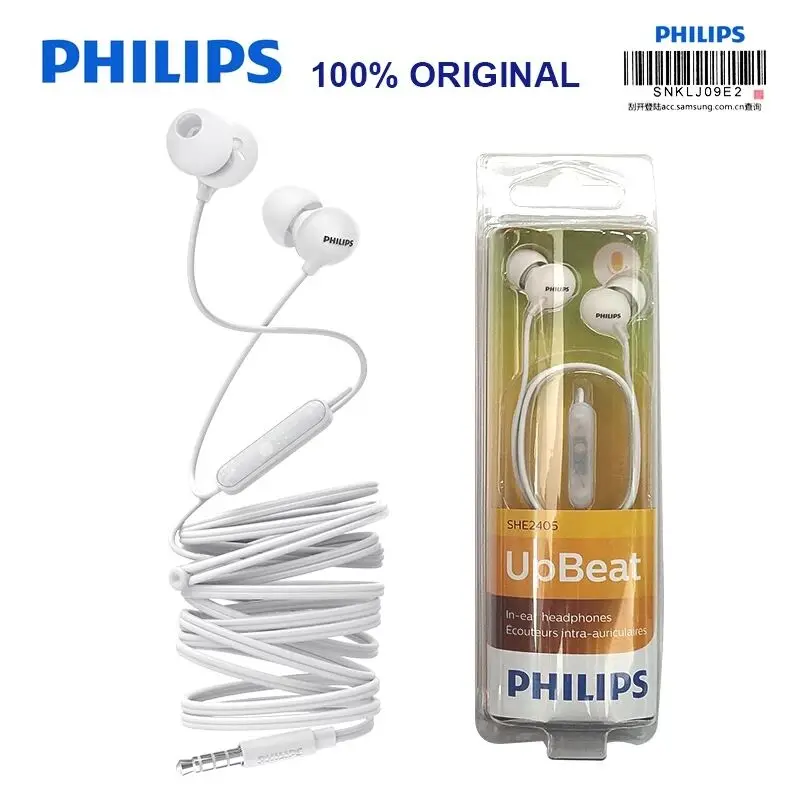 Оригинальные Philips SHE2405 проводные наушники-вкладыши 3,5 мм с микрофоном супер бас для Xiaomi huawei официальная сертификация
