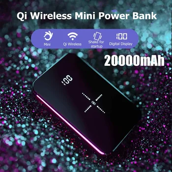 

20000mAh Qi Wireless Charger LED Display Mini USB Type C Power Bank Fast Charging for iPhone Android