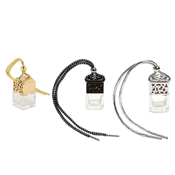 

Perfume Bottle Pendant Gold and Silver Hollow Square Glass Sub-Bottle for Car Bedroom Bathroom Decoration