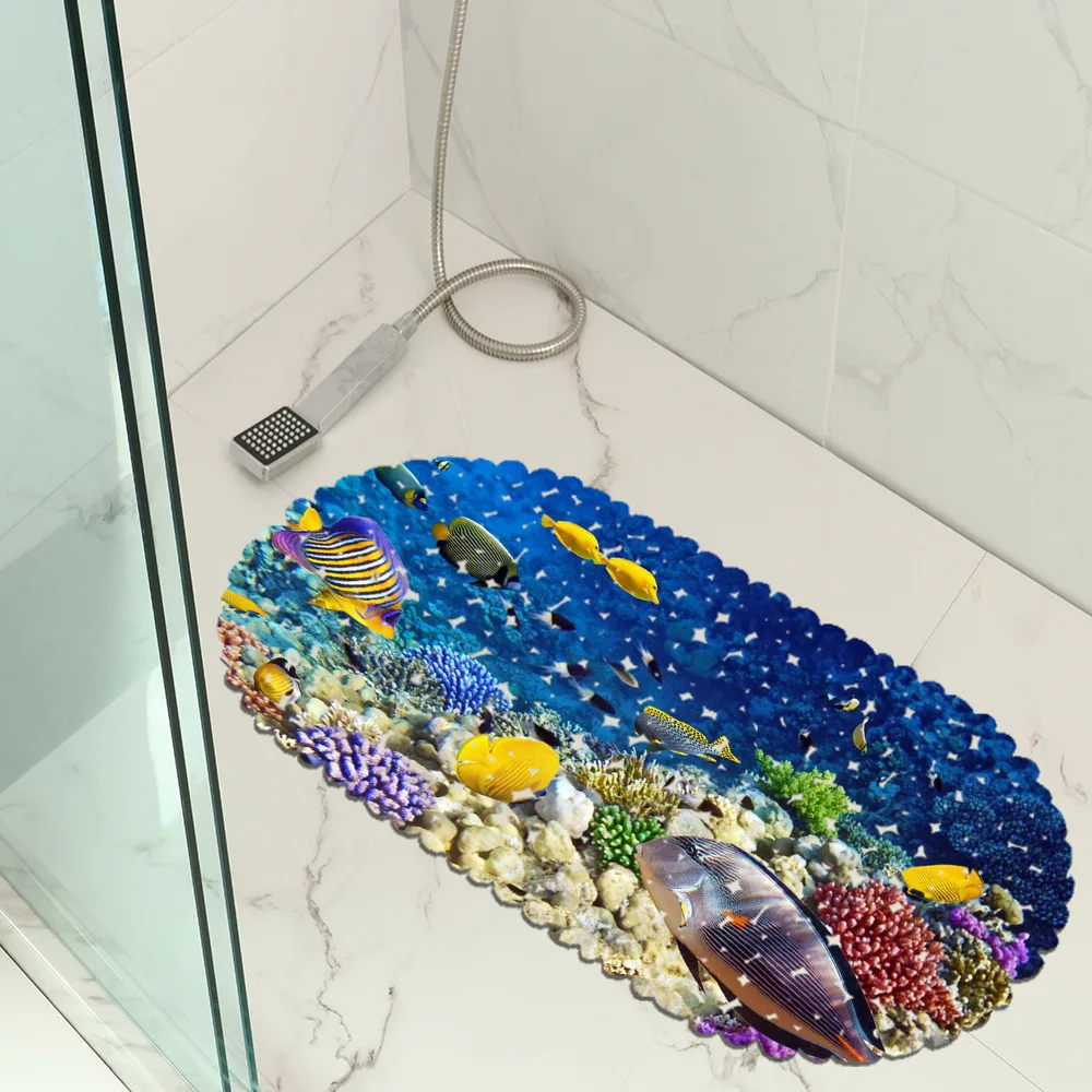 

Modern Home Bath Room Mats Anti Slip Mat for Bathroom Cartoon Underwater World Printed PVC Shower Room Toilet Floor Mat