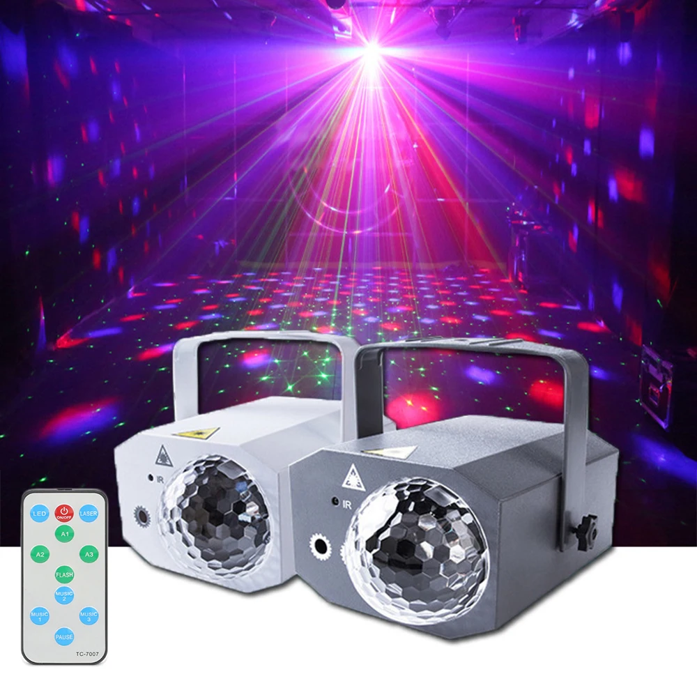 

New RGB LED Disco Light Ball Party Sound Control Music Lights Laser Projector for DJ Bar Club Karaoke Stage Strobe Lighting