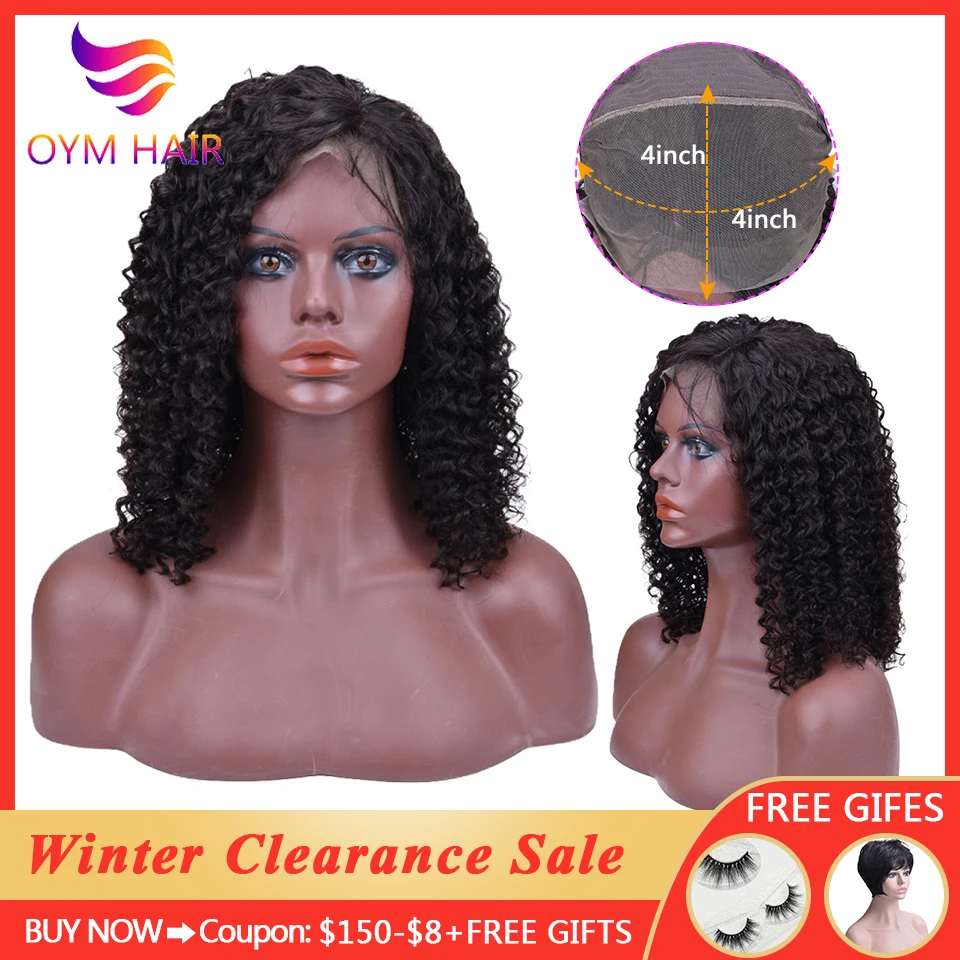 

OYM HAIR 4x4 Curly Lace Closure Human Hair Wigs With Baby Hair Indian Remy Hair Short Curly Bob Wigs 150% Density Lace Wigs