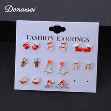 Donarsei/милые рождественские серьги-гвоздики с Санта-Клаусом для женщин, девочек, снежинка, олень, дерево, серьги снеговики, подарок, вечерние