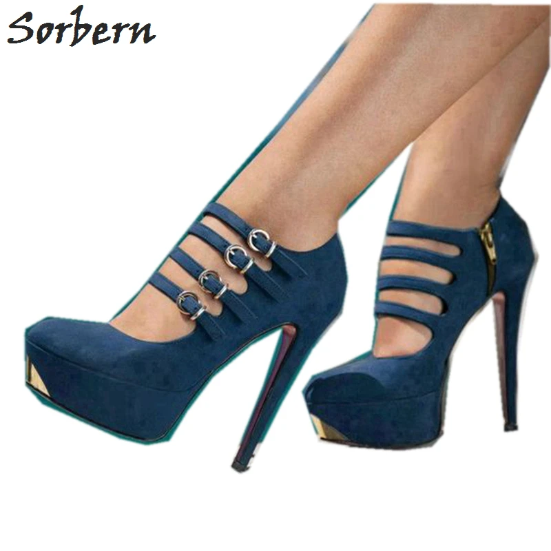 

Sorbern Mary Janes Women Pump Platform Heels Stilettos Party Shoes Blue Heels Office Shoes Women Plus Size Unisex Custom Colors