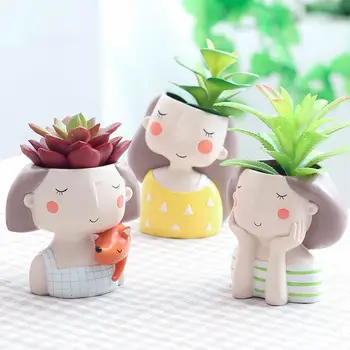 

Resin Flower Planter Plant Pots Flowerpot Cute Girl Ornament Home Decor Office Balcony Statue Bonsai Vase Desktop