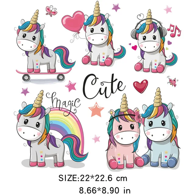 Animal Patches Cute Unicorn Thermal Transfer For Clothing Stickers Washable Diy Patches For Kids T-shirts Heat Transfer Patches