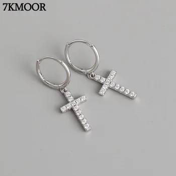 

Drop Earrings For Women Hoo 925 Sterling Silver Earring Simple Fashion Charm Fine Rhinestones Earrings Cross Jewelry Accessorie