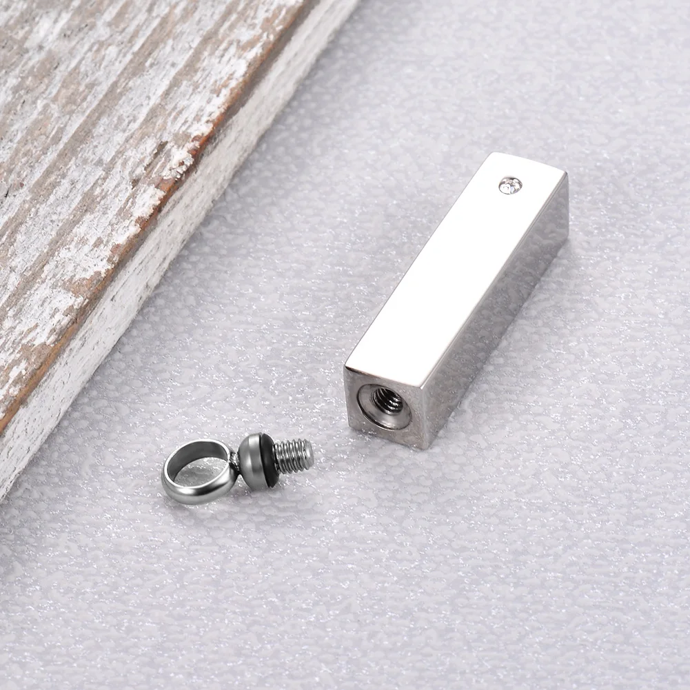 Custom Stainless Steel Vertical Cubic Bar Container Urn Memorial Pendant Necklace Ash Keepsake Cremation Jewelry Hypoallergenic 3