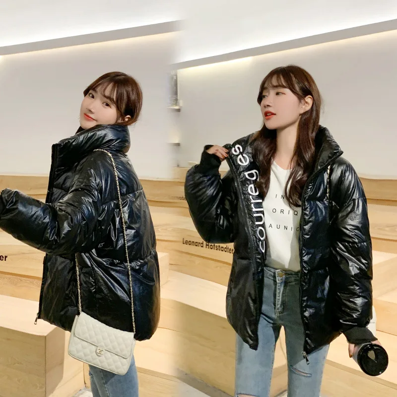 

2019 New Style Korean-style Cool Bright Surface Short down Jacket Cotton-padded Clothes Women's Loose And Plus-sized Students Ho