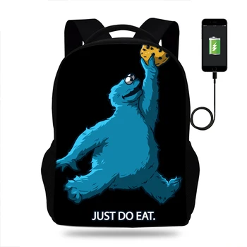 

17inch just do eat Print USB charge backpack Kids Children School Bag For teenager Boys&Girls Travel backpack Mochlia