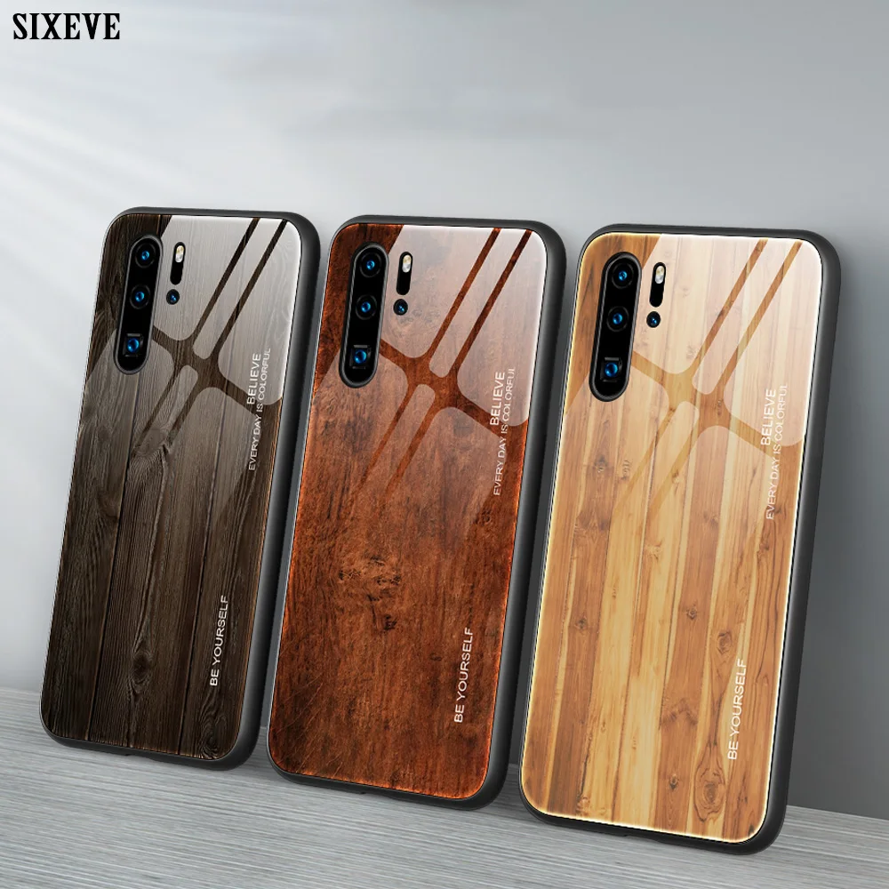 Роскошный уникальный деревянный чехол из закаленного стекла для Huawei P20 P30 P40 Lite Mate