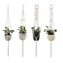 Cotton Rope Hanging Style Handmade Macrame Plant Set Flower Pot Wall Courtyard Garden Planter Basket for Outdoor Home Decoration