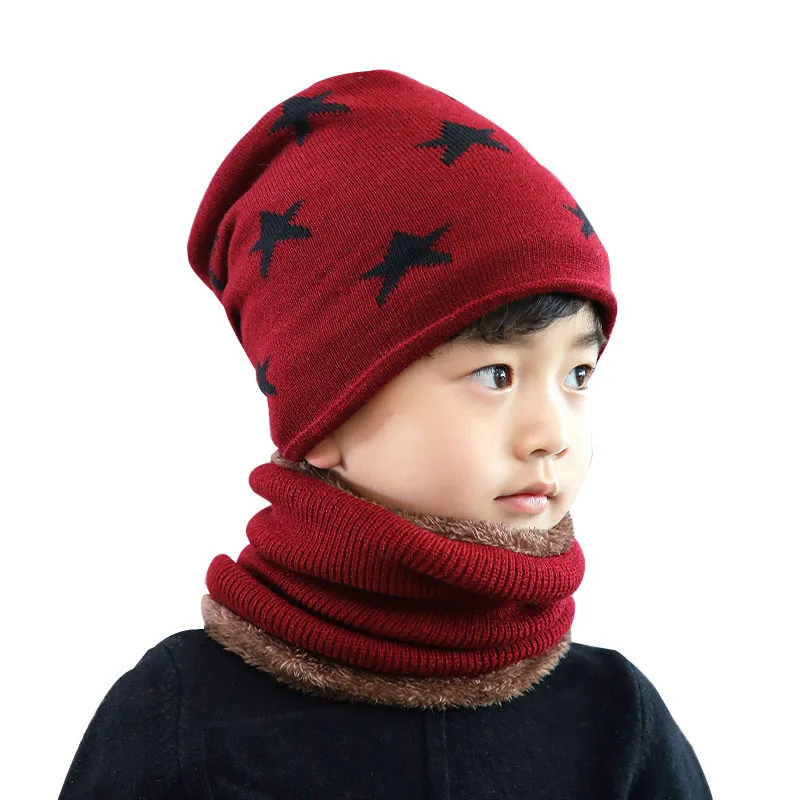 Комплект из двух предметов, Детские шапочки, шапка из флиса, вязаная шапка для маленьких мальчиков, зимняя теплая шапка для мальчиков и шарф, шапка для новорожденных, рождественские подарки