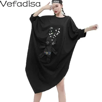 

Vefadisa Rabbit Appliques Women Dress Batwing Sleeve T Shirt Dress 2020 Summer Oversize Dress Back Irregular T Shirt QYF1985