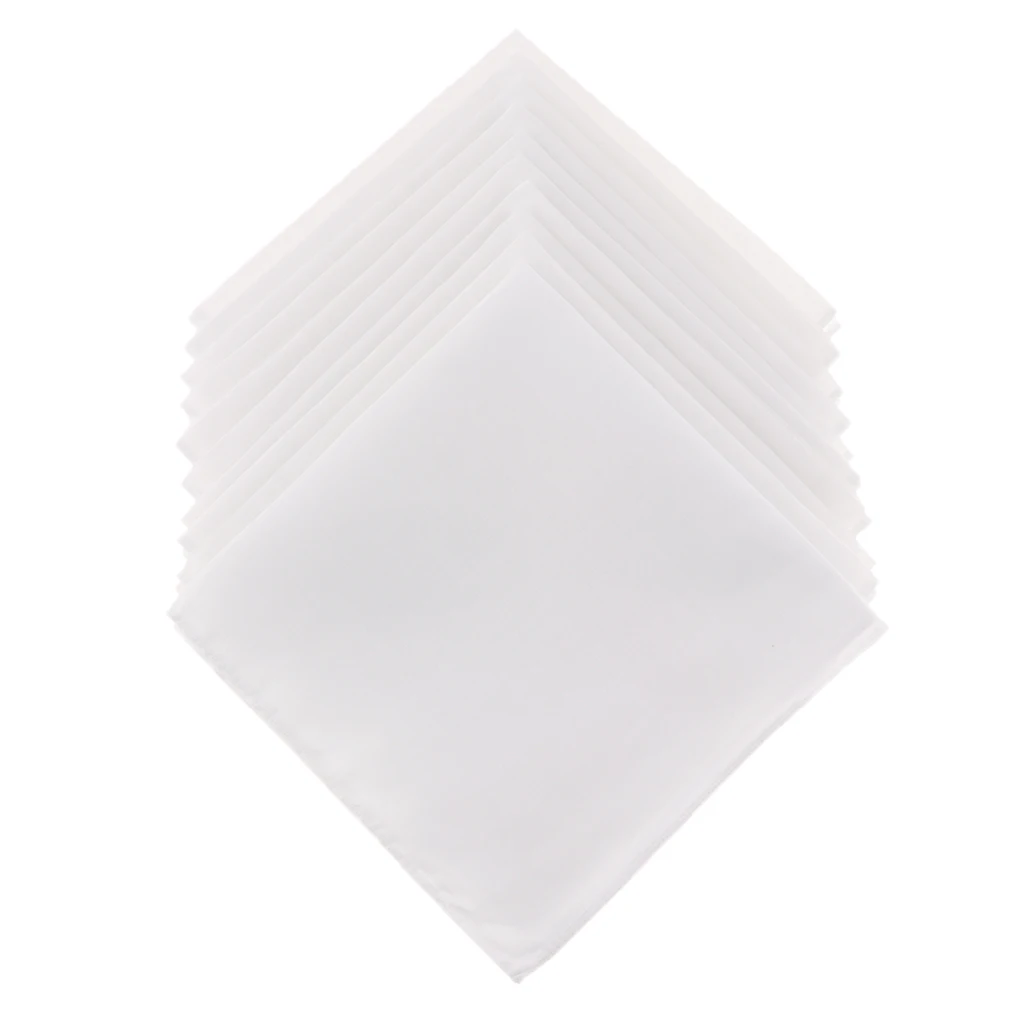10pcs Pure 100% Cotton White Handkerchiefs Women Men Hanky Hankies Kerchiefs