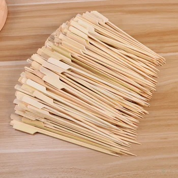 

200Pcs Bamboo Paddle Pick Skewers Roasting Sticks for Fruit BBQ Use
