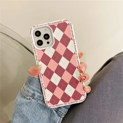 12 Pro Case Cute Retro Wine Grid Diamond Silicone Cover for iPhone 11 7 8 Plus XR XS X SE 2020 Classic lattice Case 13 Pro Max