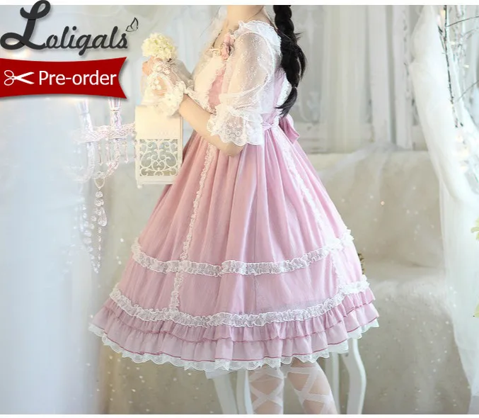 Милое розовое платье Лолиты с рукавом средней длины, вечерние платья феи