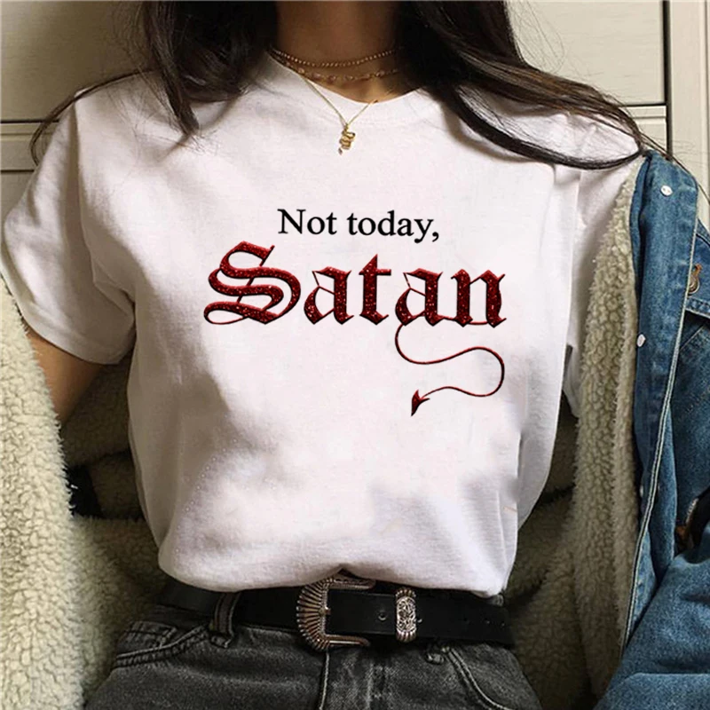 Для женщин нет Not Today Satan Harajuku футболка с принтом Ullzang милый кот футболки Женский не
